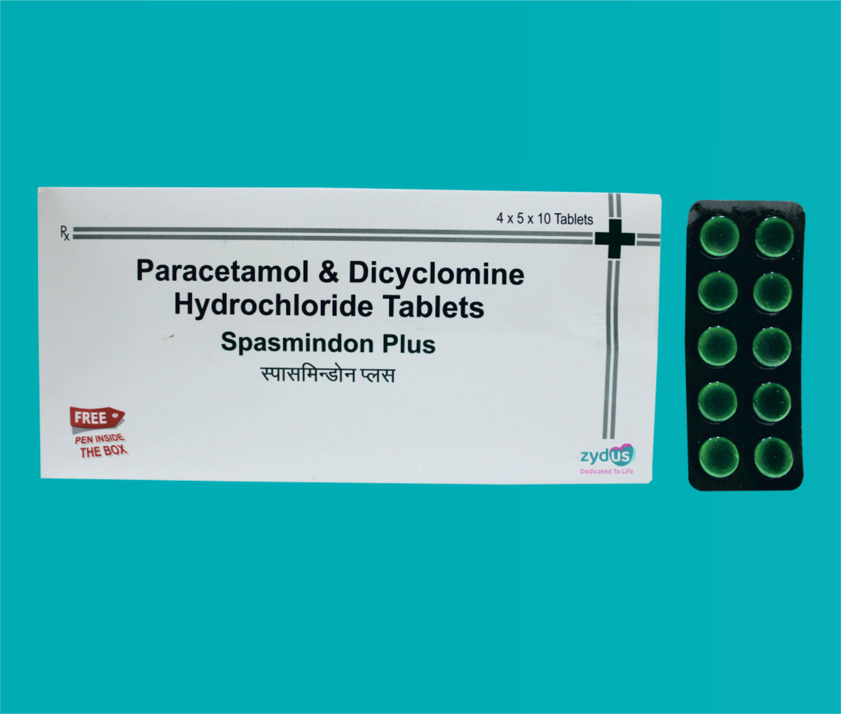 Spasmindon Plus Tablet  (4x5x10)Paracetamol 325 Mg + Dicyclomine 20 Mg by Zydus
