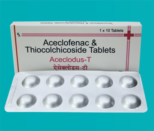 Aceclodus-T Tabs
(Alu- Alu Pack)  (10x1x10)Aceclofenac 100 Mg + Thiocolchicoside 4 Mg by Zydus