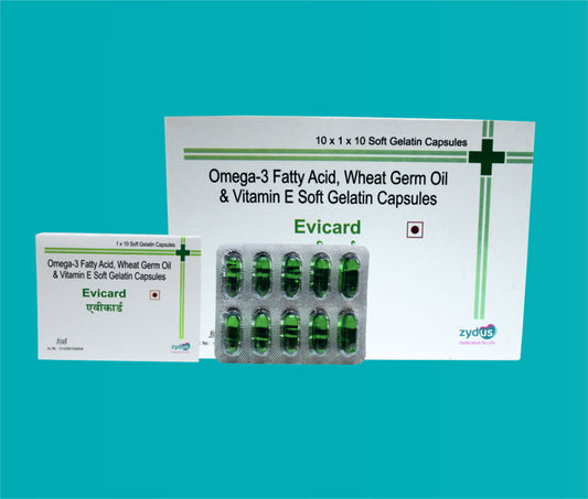 Evicard Capsule (10x1x10)Omega-3 Fatty Acids 30 Mg + Wheat Germ Oil 100 Mg + Vitamin E 10 Iu by Zydus