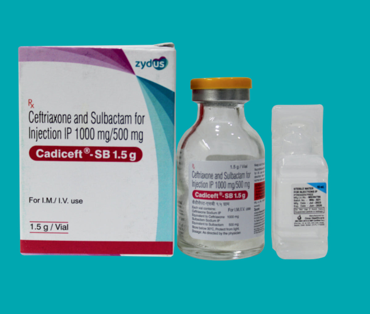 CADICEFT SB 1.5GM INJ SL DOM (1X1VIAL)Ceftriaxone 1000 Mg + Sulbactam 500 Mg by Zydus