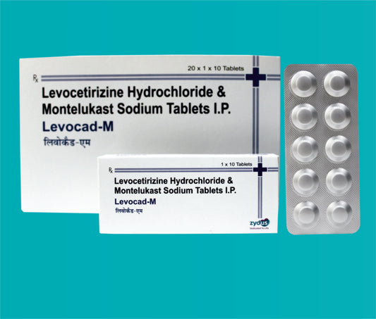 Levocad -M Tabs
(Alu-Alu Pack with Monocarton)  (20x1x10)Levocetirizine 5 Mg + Montelukast 10 Mg by Zydus