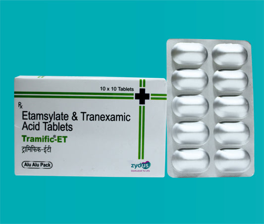 Tramific -ET Tabs (10x10)Etamsylate 250 Mg + Tranexamic Acid 250 Mg by Zydus