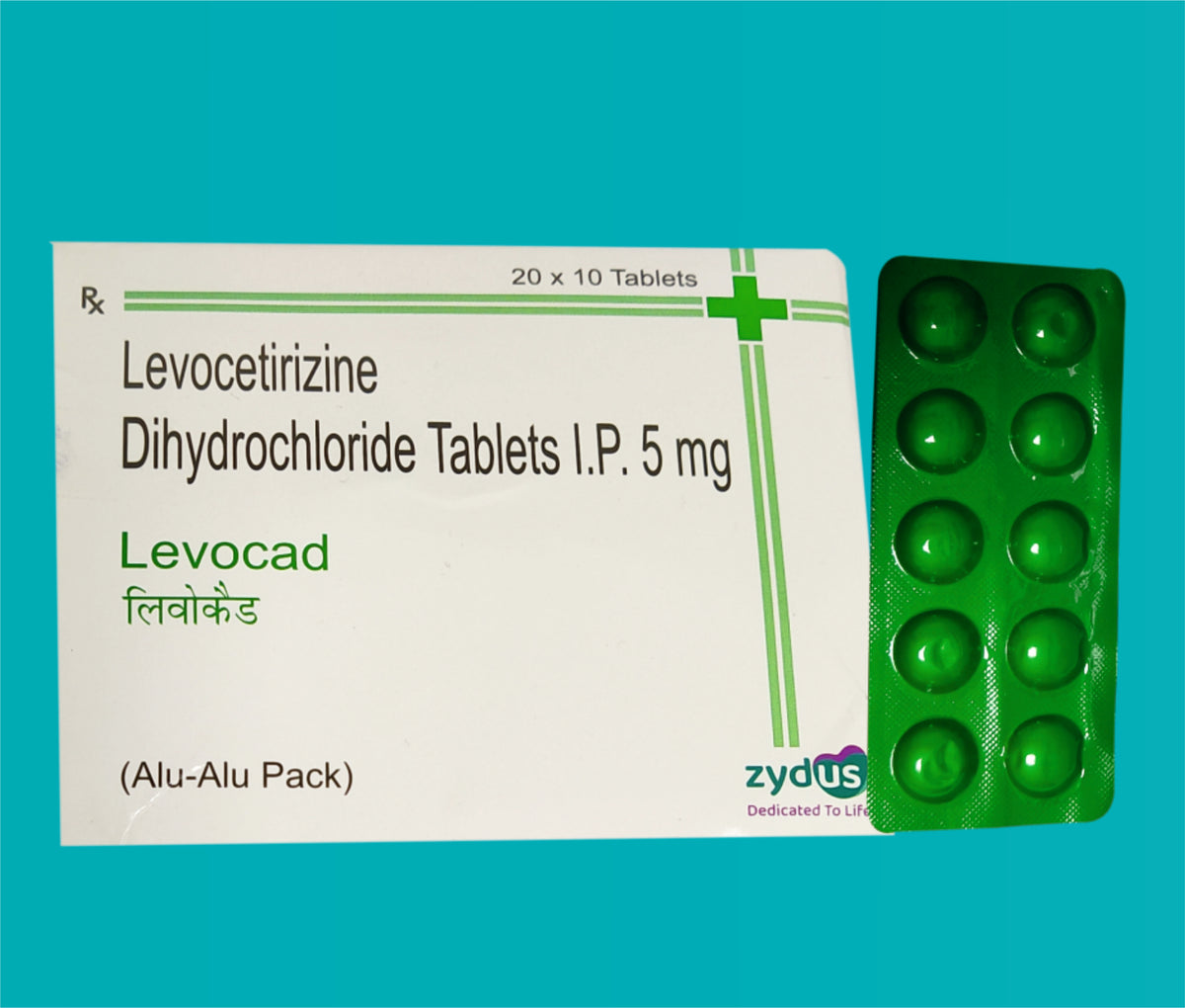 Levocad Tab
 (Alu-Alu Green Colour) (20x10)Levocetirizine 5 Mg by Zydus