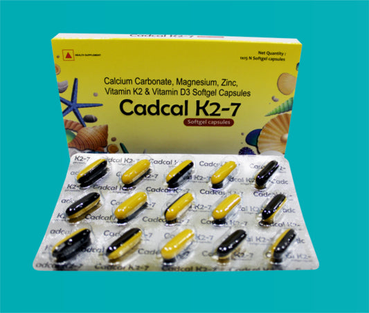 Cadcal K2-7 Soft Gel Caps (10x1x15)Vitamin K2 50 Mcg + Vitamin D3 15 Mcg + Calcium 500 Mg + Magnesium 66 Mg + Zinc 7.5 Mg by Zydus