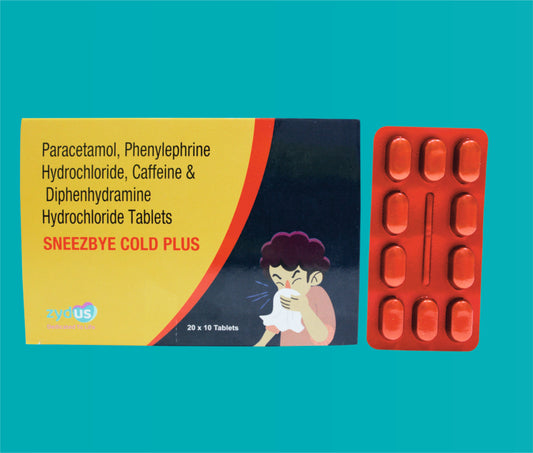 Sneezbye Cold Plus Tablet (20x10)Paracetamol 500 Mg + Phenylephrine 5 Mg + Caffeine 30 Mg + Diphenhydramine 25 Mg by Zydus