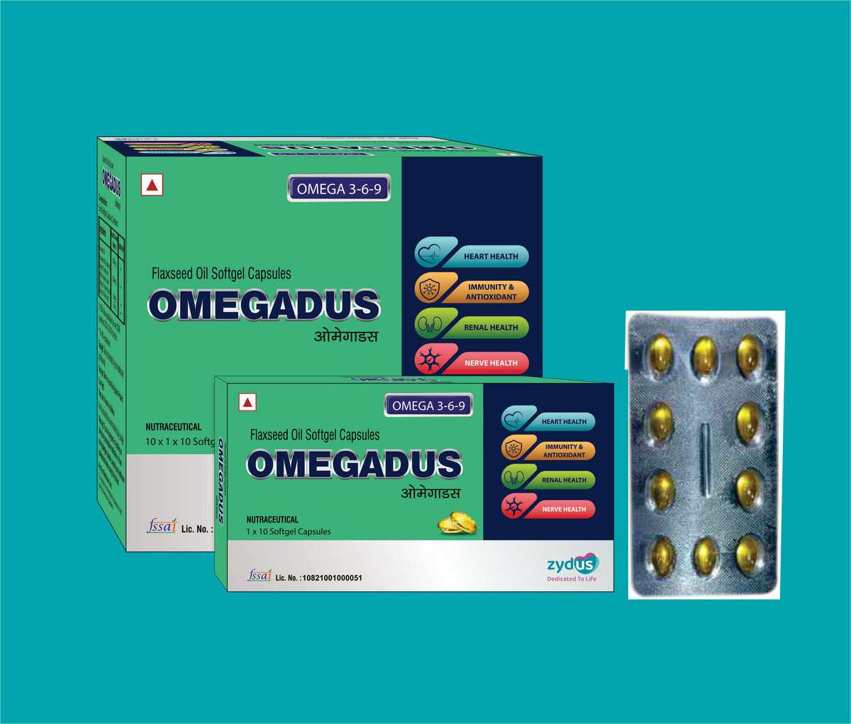 Omegadus Capsules  (10x1x10)Omega 3, Omega 6, Omega 9- Flex Seed Oil by Zydus