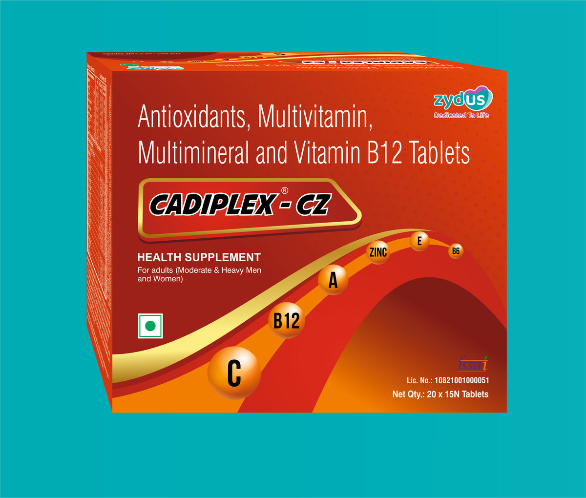 CADIPLEX CZ TAB. (20x15)Antioxidants, Multi Vitamins & Multiminerals & Vitamin B12 Tab by Zydus