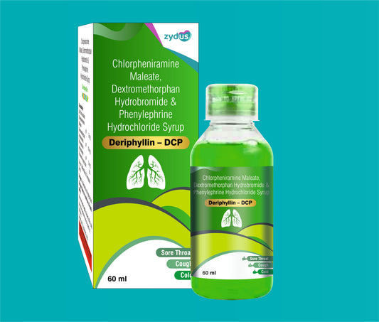 Deriphyllin DCP Syrup 60 ml (60ML)Chlorpheniramine 2 Mg + Phenylephrine 5 Mg + Dextromethorphan 10 Mg by Zydus