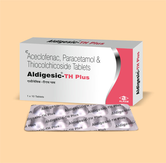 Aldigesic Th Plus Tablets (10'S) ( Aceclofenac 100Mg + Paracetamol 325Mg+
Thiocholchicoside 4Mg ) By Alkem