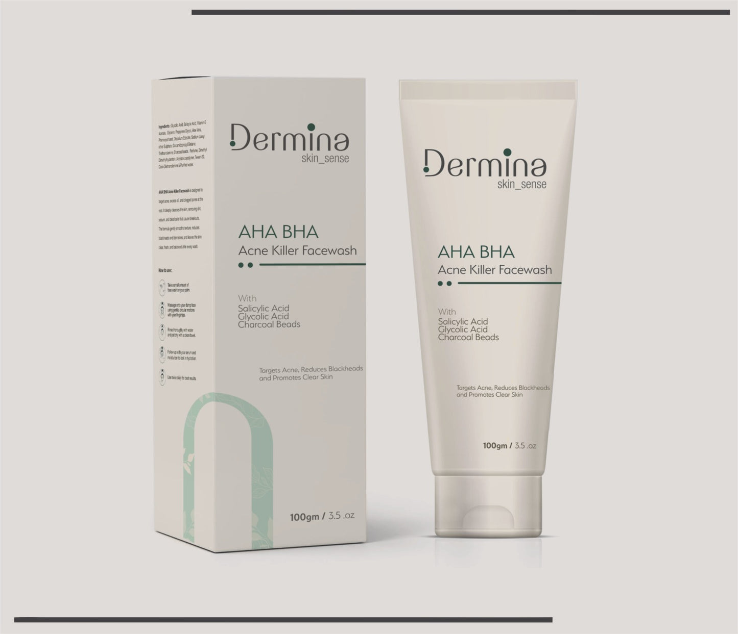 Dermina AHA BHA Acne Facewash (Glycolic Acid + Salicylic Acid + Vitamin E Facewash)
