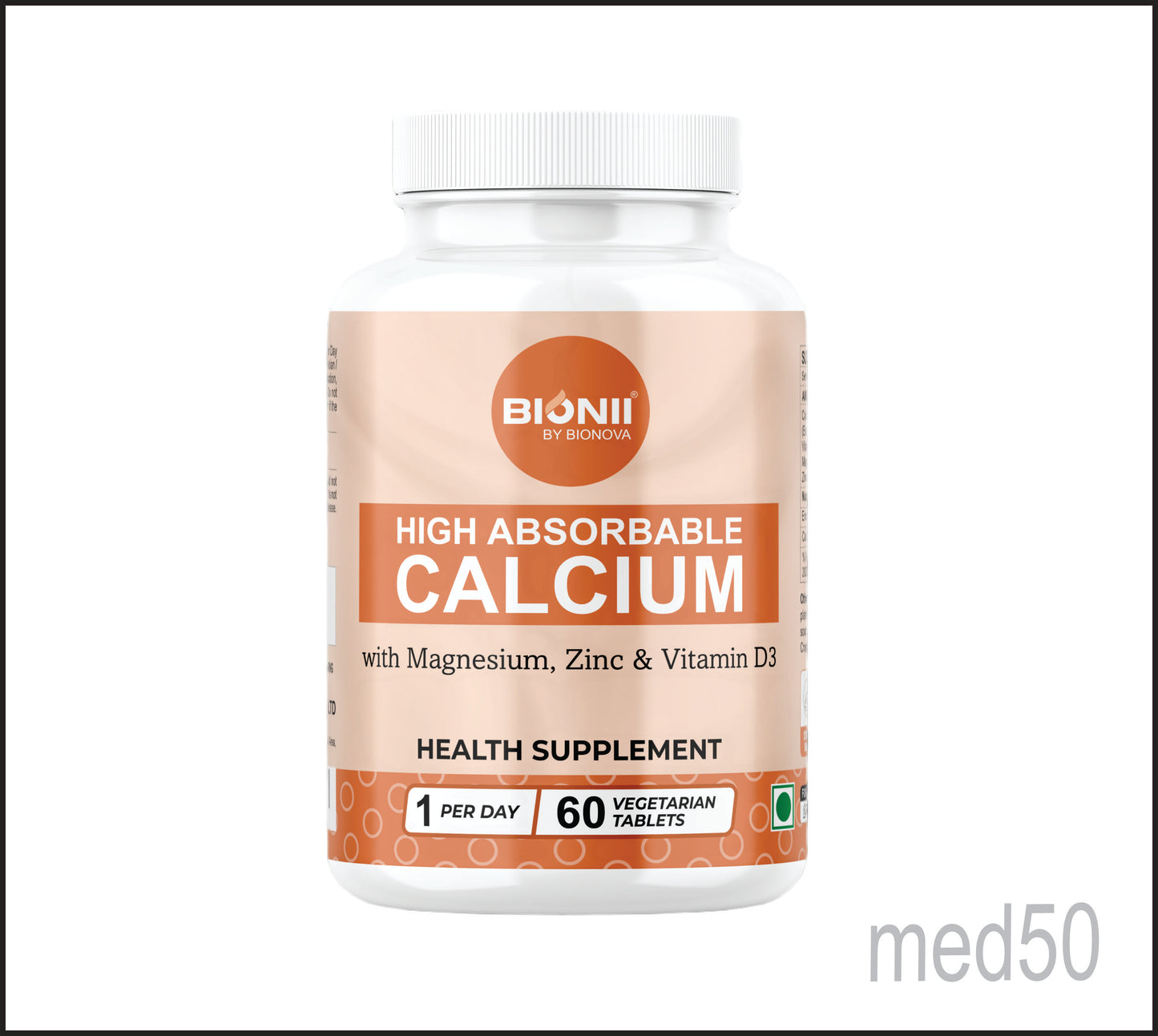 CALCIUM TABLETS 60's (Calcium Citrate-1000 mg (Elemental Calcium-210 mg), Vitamin D3-400 I.U., Magnesium-100 mg, Zinc-4 mg) by Bionova
