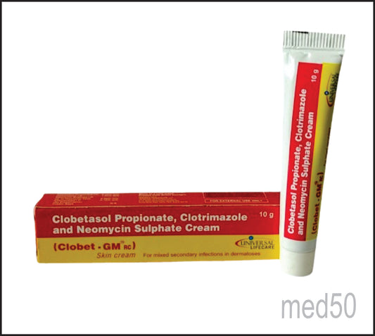 Clobet-GM Cream (Clobetasol Propionate(0.05 %W/W)+Miconazole Nitrate(2.0 %W/W)+Neomycin Sulphate(0.5 %W/W)