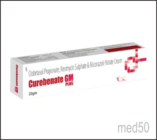 Curebenate Gm Plus Cream (Clobetasol Propionate 0.05% w/w + Miconazole Nitrate 2.0% w/w + Neomycin 0.5% w/w)