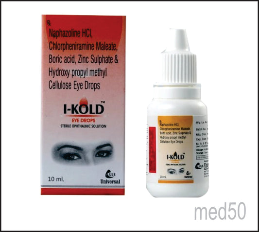 I-KOLD EYE DROP (Chlorphenamine(0.01 %W/V)+Naphazoline(0.1 %W/V)+Boric Acid(125.0 %W/V)+Zinc Sulphate(0.1 %W/V)+Hydroxypropyl Methylcellulose 0.1 %W/V)