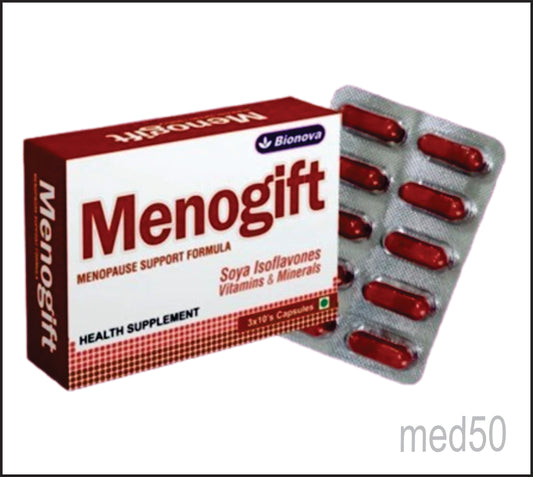 MENOGIFT CAPS (Soy Isofiavones-100mg, Vitamin E-50mg, Calcium-100mg, Vitamin D3-1000 I.U., Boron-150mcg, Selenium-25mcg)