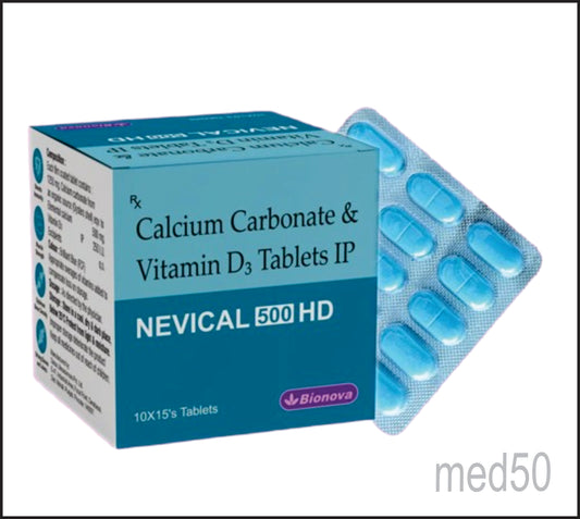 NEVICAL 500 HD TABS (Calcium Carbonate 1250MG (Eq elemental Calcium 500mg) + Vit D3 - 500 IU)