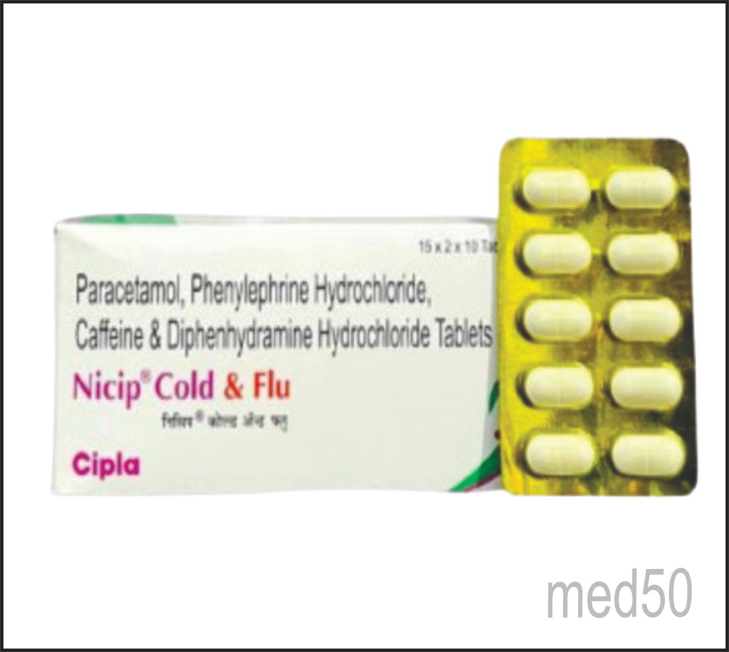 Nicip Cold And Flu Tablet (Paracetamol 500 Mg +Caffeine 30 Mg+Diphenhydramine 25 Mg+Phenylepherine 5.0 Mg )
