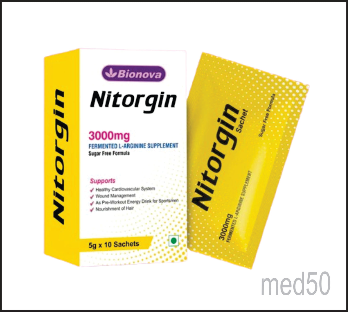 NITORGIN GRANUELS SACHET (SUGAR FREE) (L-Arginine-3g & Vitamin B6-3mg)