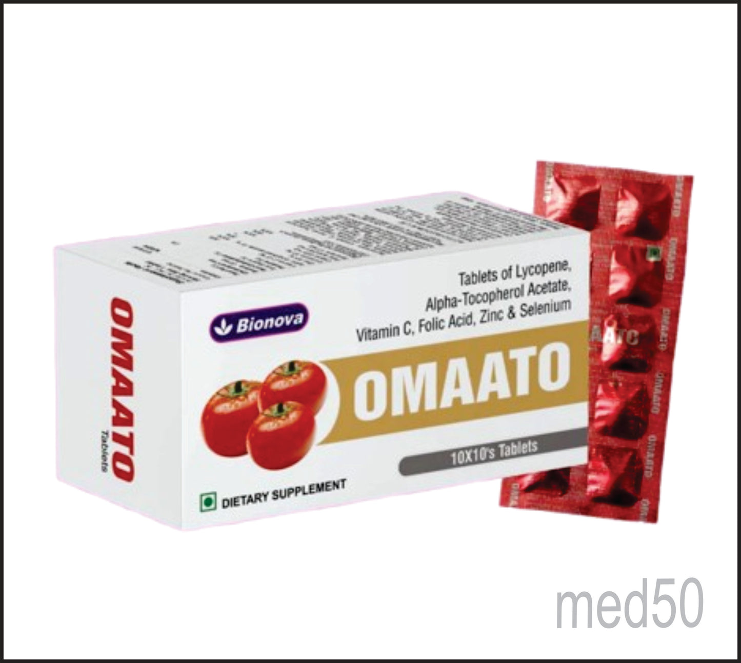 OMAATO TABS (Lycopene-10mg, Alpha Tocopherol-18mg Vitamin C- 45mg, Zinc-10mg, Copper-1 200mcg Selenium-50mcg, Folic Acid-200mcg)