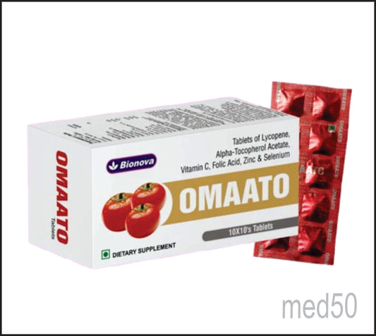 OMAATO TABS (Lycopene-10mg, Alpha Tocopherol-18mg Vitamin C- 45mg, Zinc-10mg, Copper-1 200mcg Selenium-50mcg, Folic Acid-200mcg)